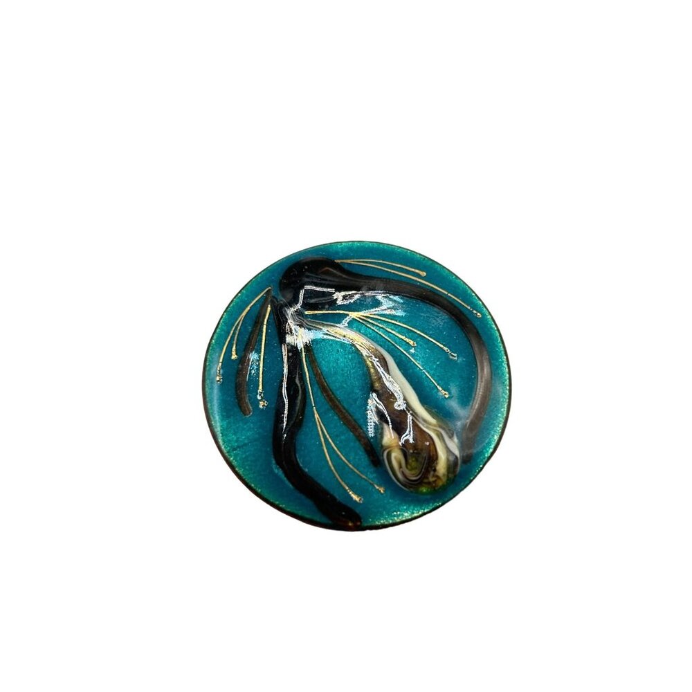 Handmade Enamel Over Copper Round Brooch with Artistic Abstract Design